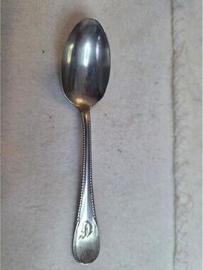 Antique 1847 Rogers Bros Silverplate Teaspoon Beaded Monogram 5.5"